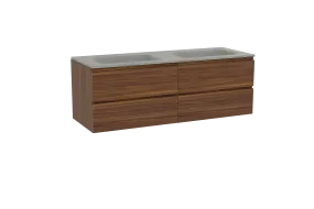 Balmani Lucida meuble salle de bains suspendu 150 x 55 cm noyer américain avec Tablo Strada double vasque en marbre composite so