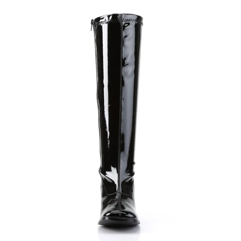 Botte noire vernis en stretch pour femme mollet large - grande taille du 35 au 46