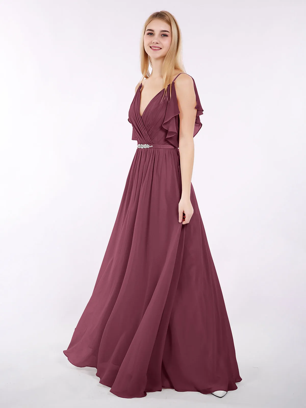 Bretelle Spaghetti Mousseline Robe avec Col en V Mûre Grande Taille