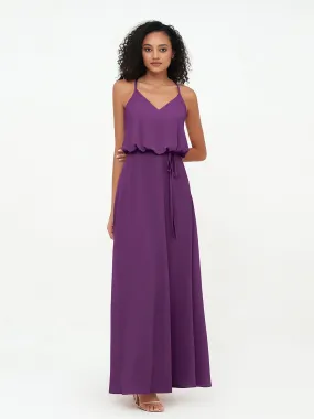Bretelles Spaghetti Décolleté en V Robes en Mousseline Raisin