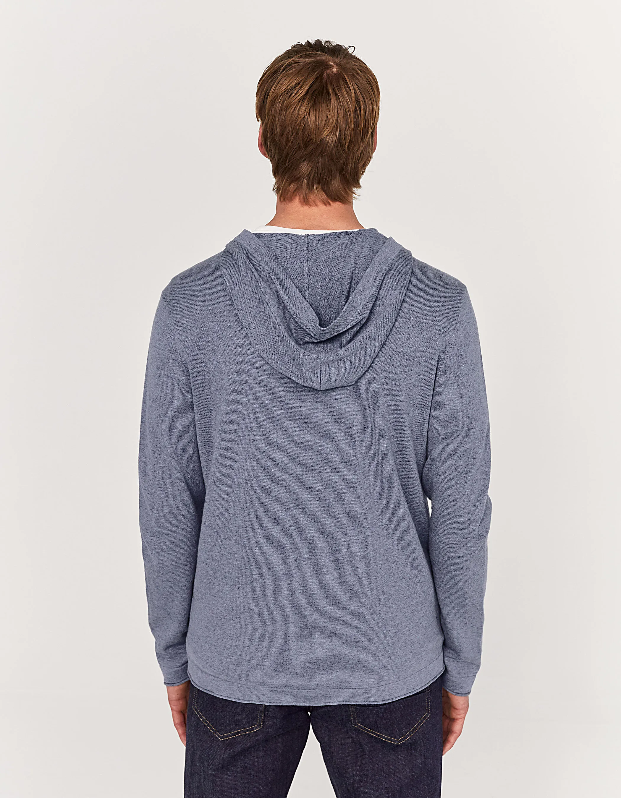 Cardigan bleu stone à capuche tricot zippé Homme