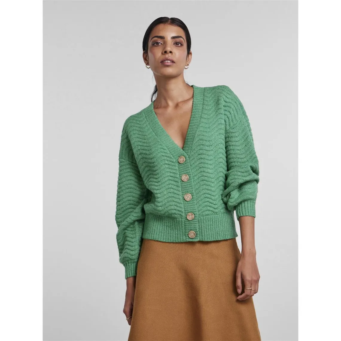 Cardigan en maille col en v vert | 3 Suisses