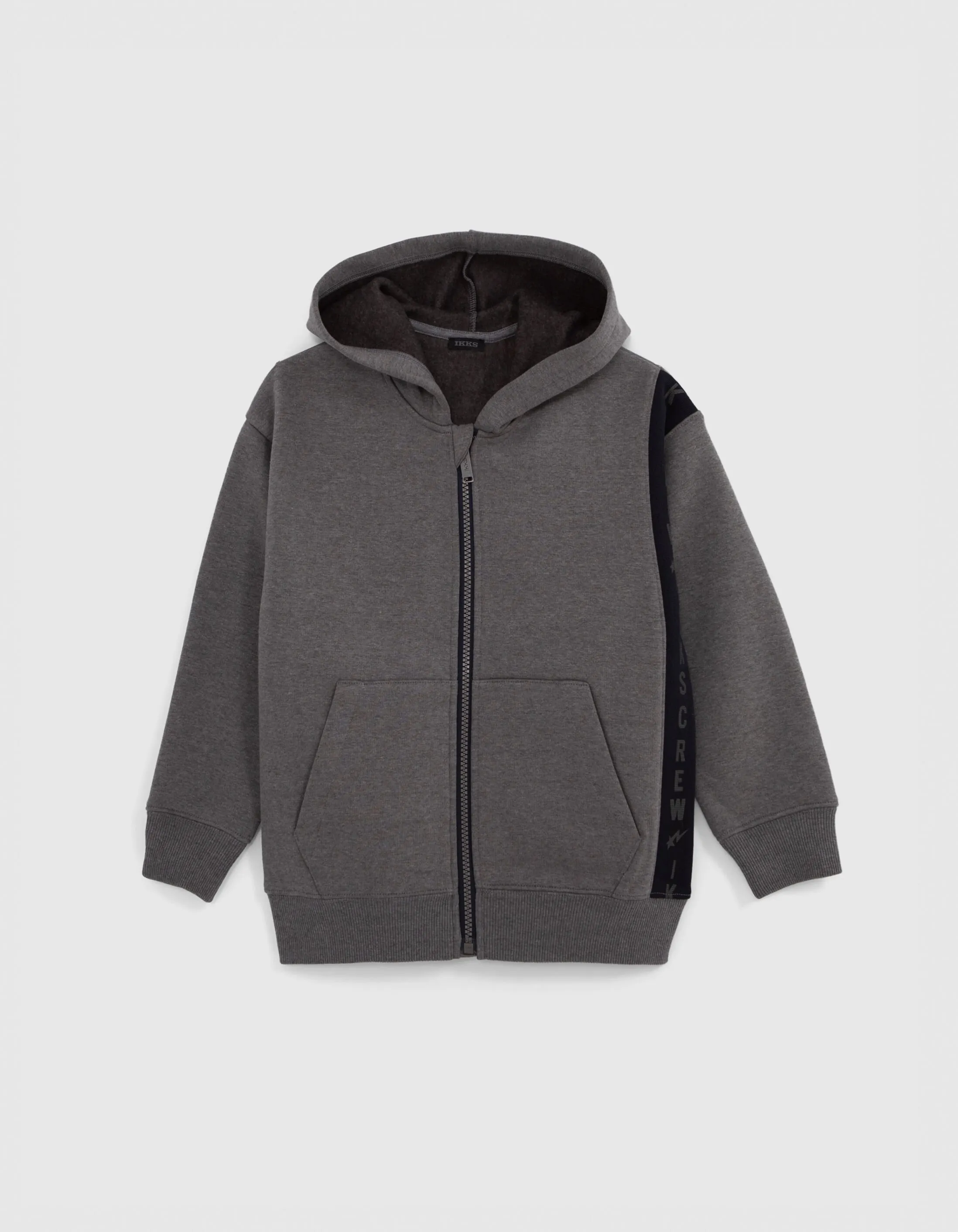 Cardigan gris bande typo côté garçon