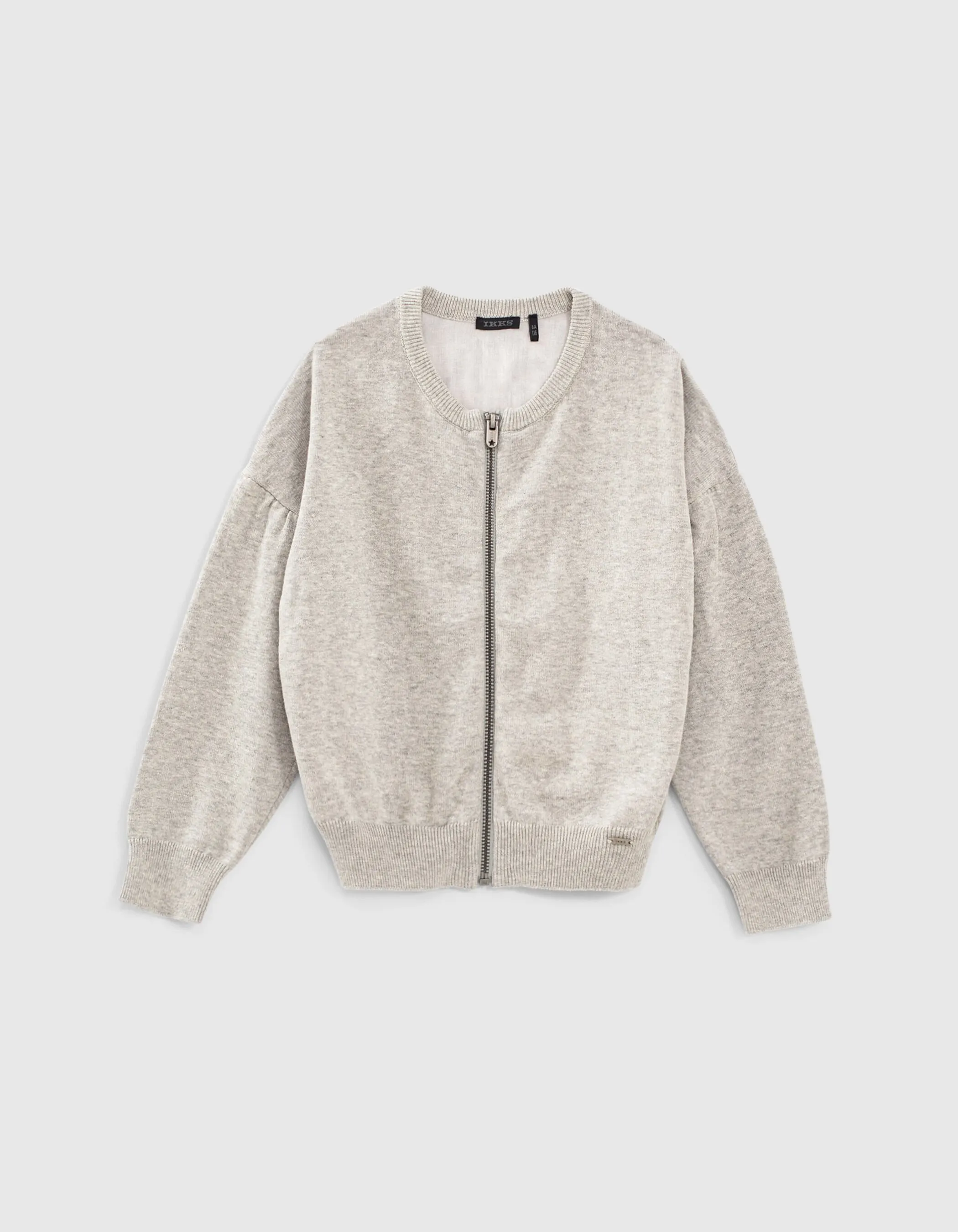 Cardigan gris chiné moyen bi matière zippé fille