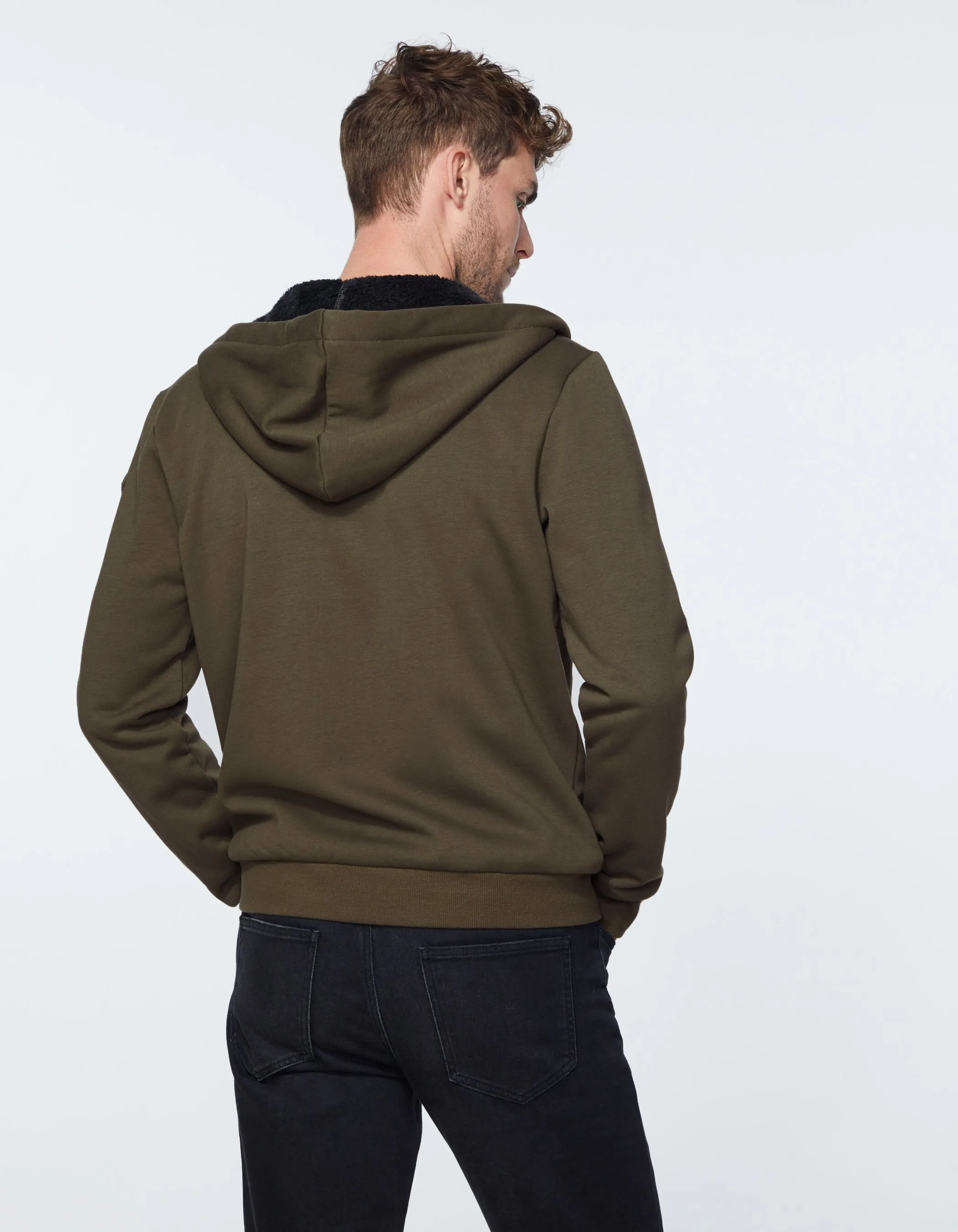 Cardigan kaki doublé Sherpa noir Homme
