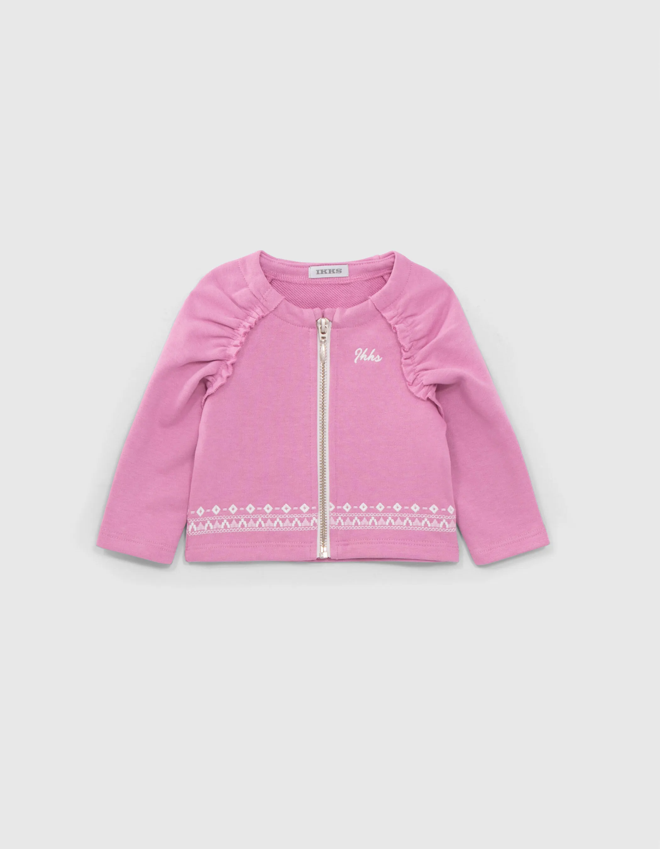 Cardigan mauve molleton broderies ethniques bébé fille