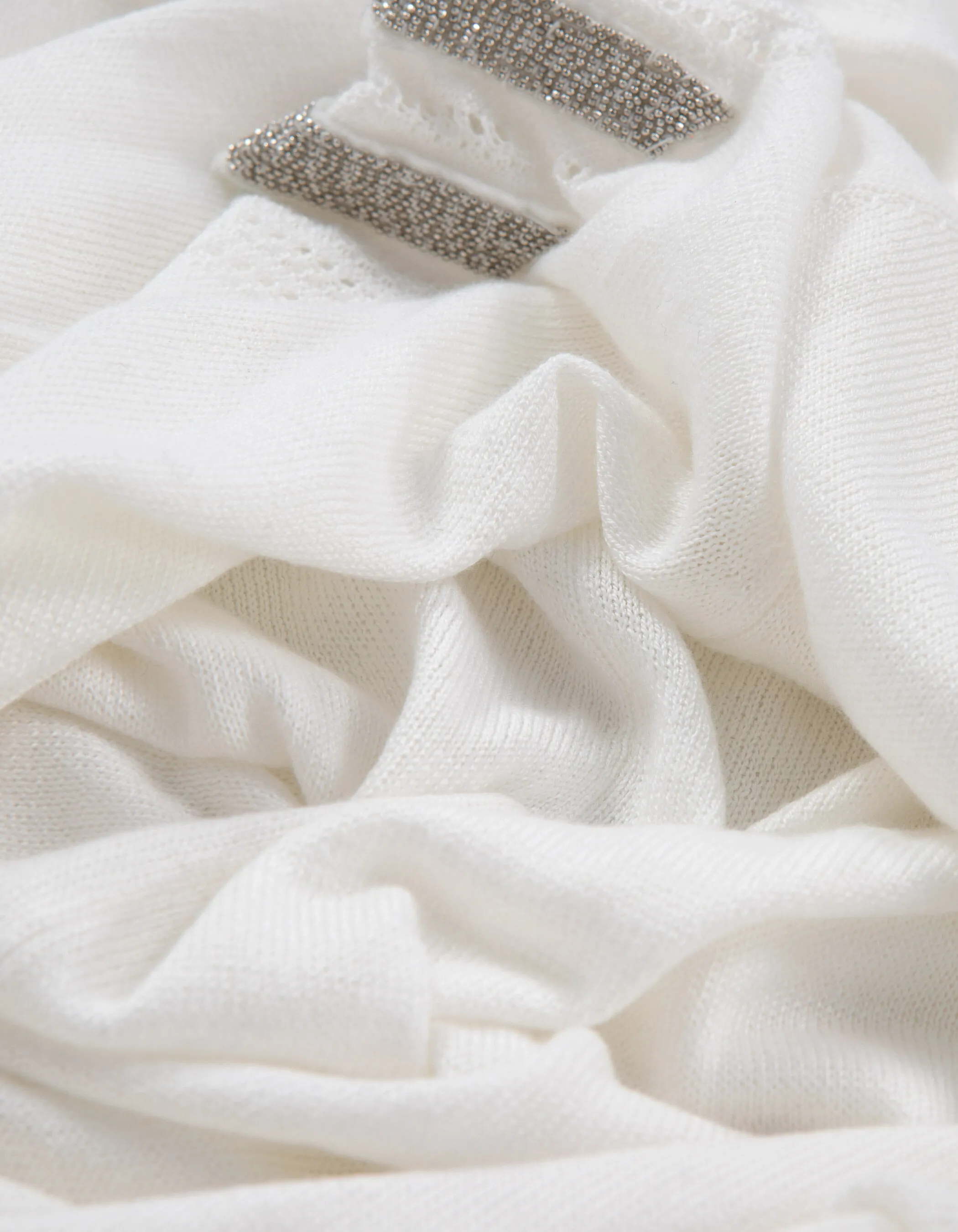 Cardigan mi-long écru tricot chevrons brodés Femme