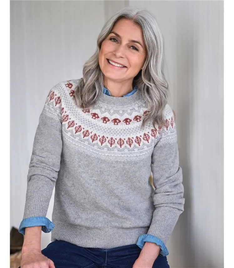 Cardigan motif jacquard champignon - Femme - Pur Laine d'Agneau