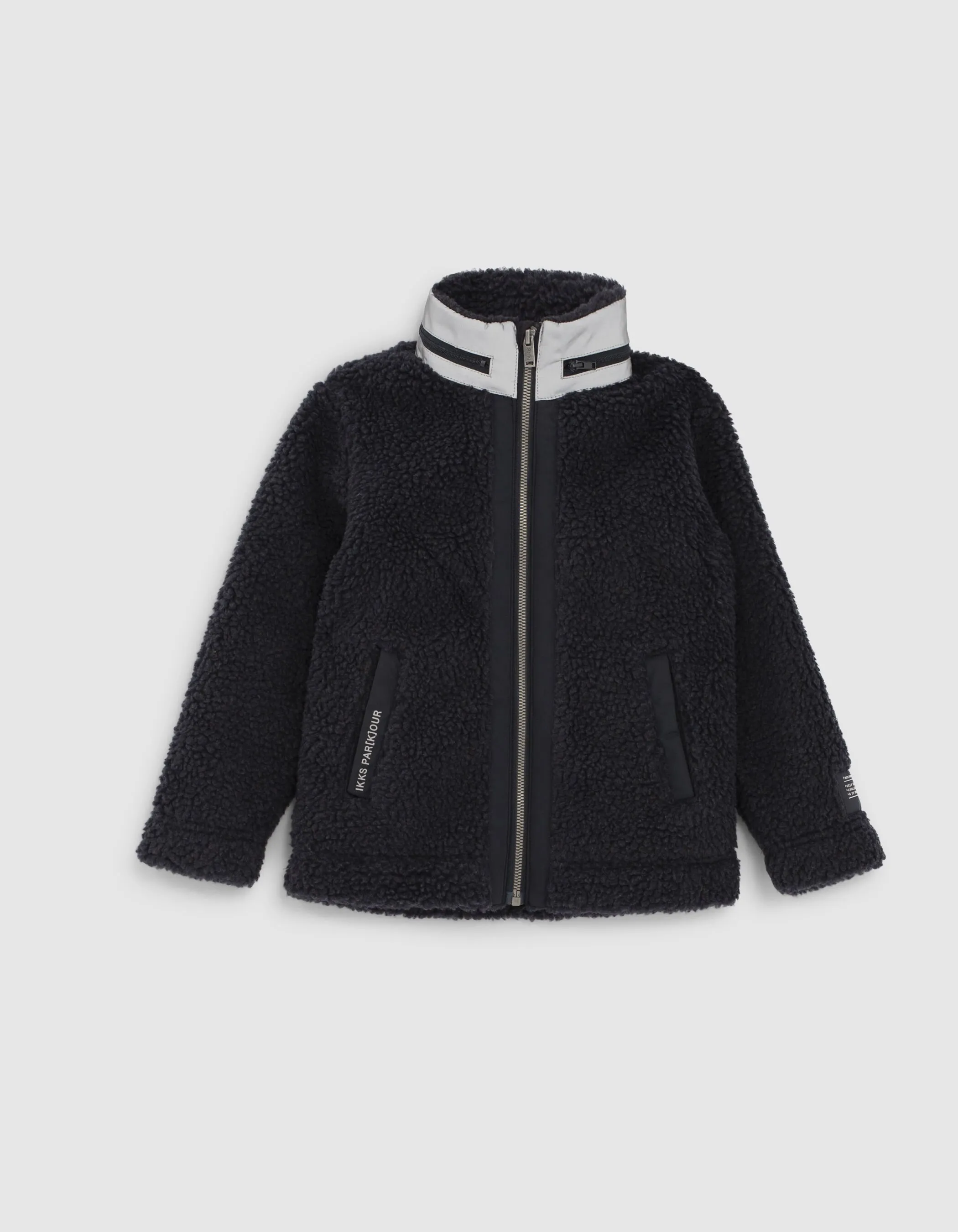 Cardigan navy bi matière Sherpa et nylon garçon 