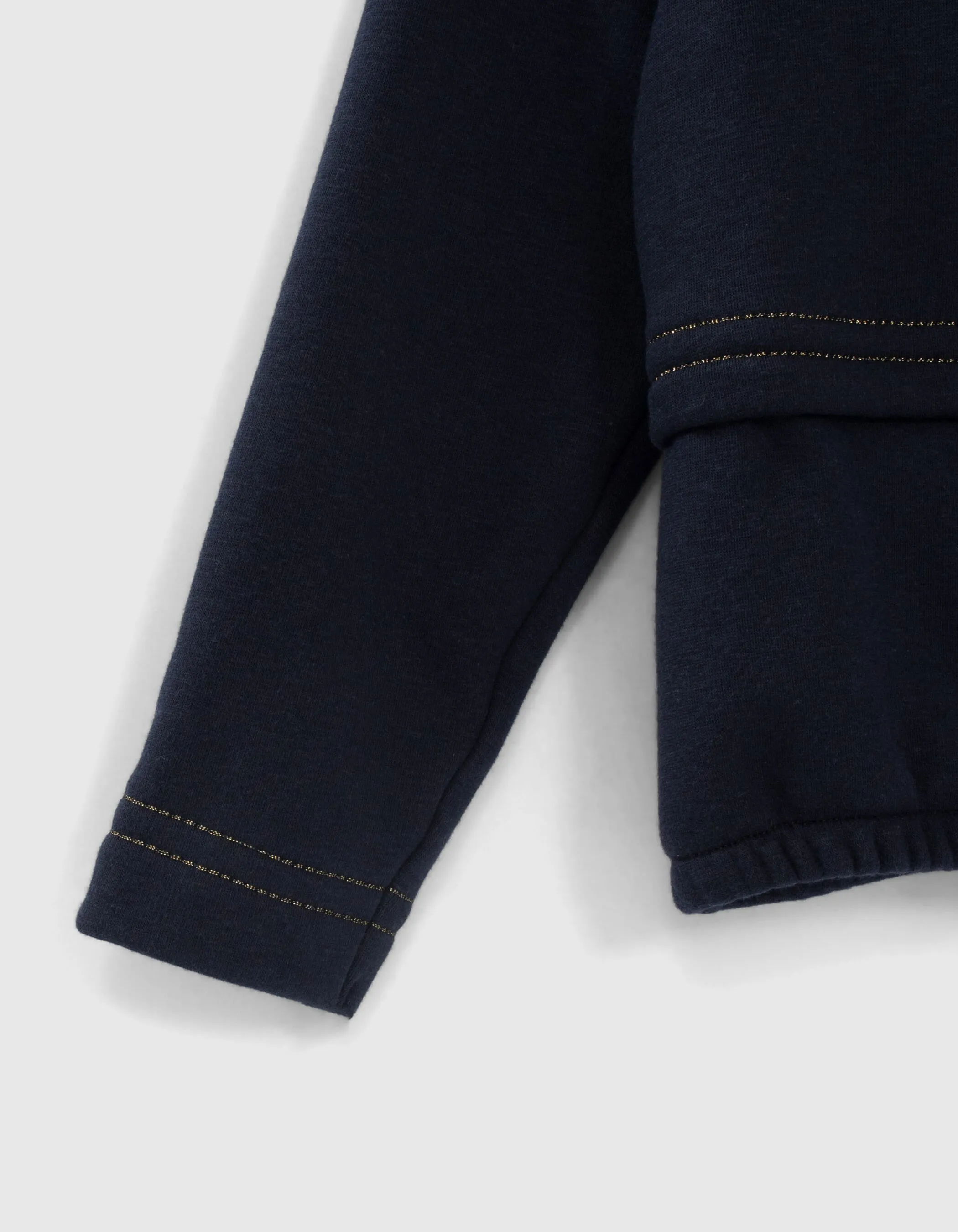 Cardigan navy foncé capuche et rayures dorées fille