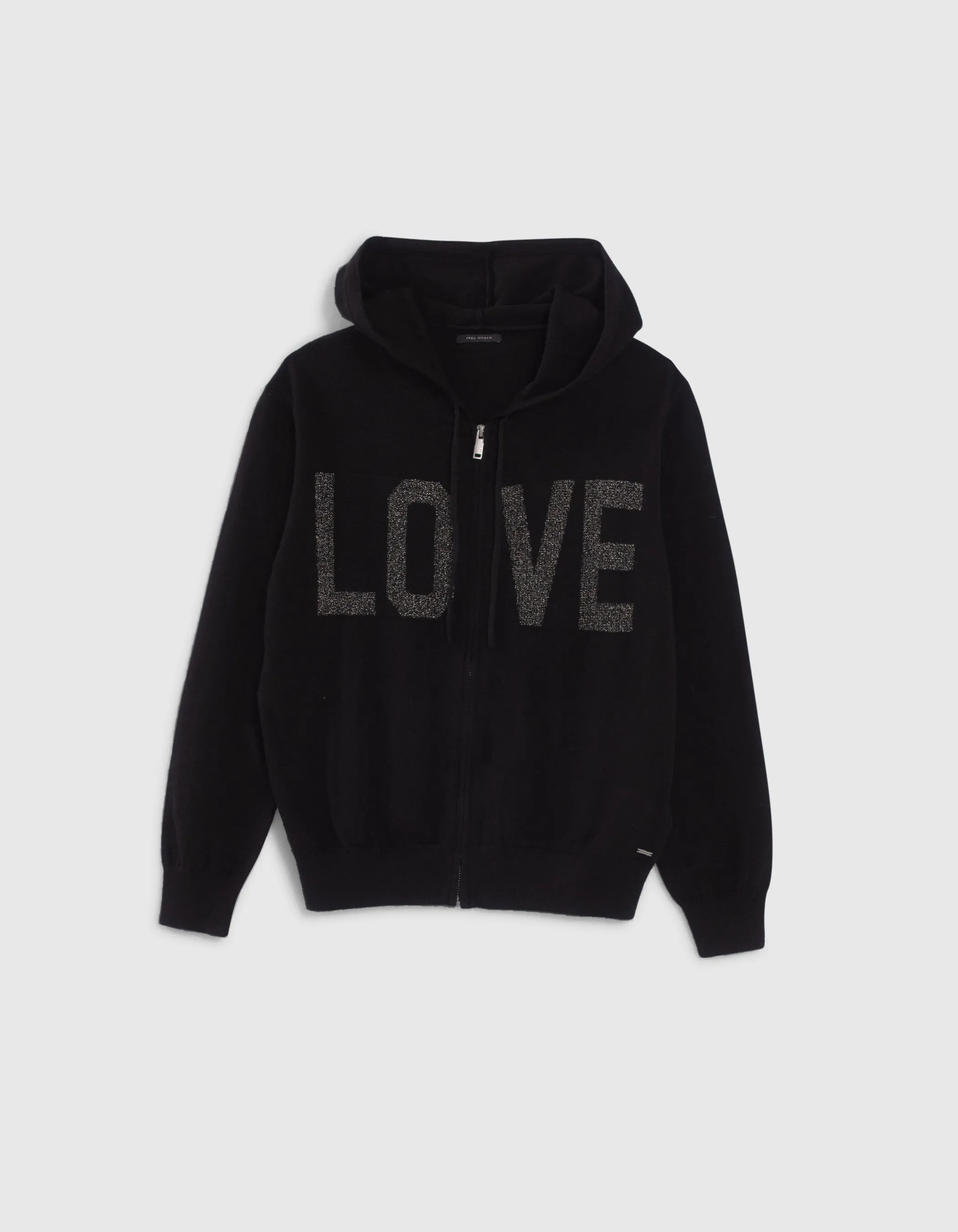 Cardigan noir tricot jacquard message devant dos Femme