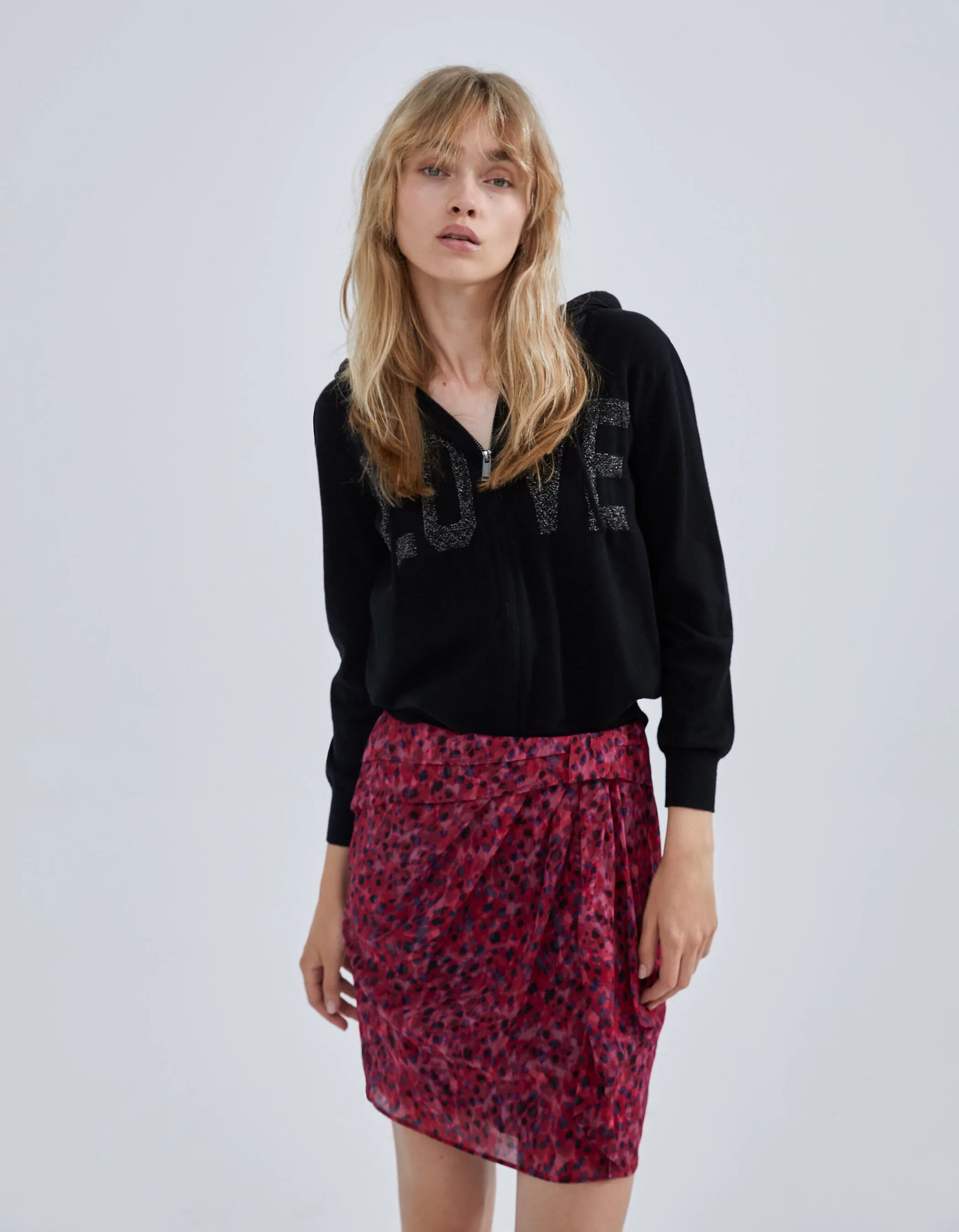 Cardigan noir tricot jacquard message devant dos Femme