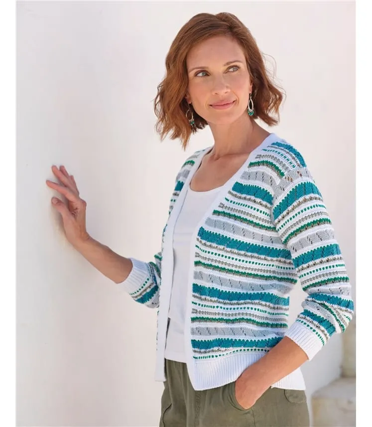 Cardigan rayé bord à bord au crochet - Femme