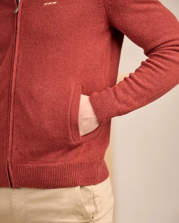 Cardigan zippé col montant terracotta 