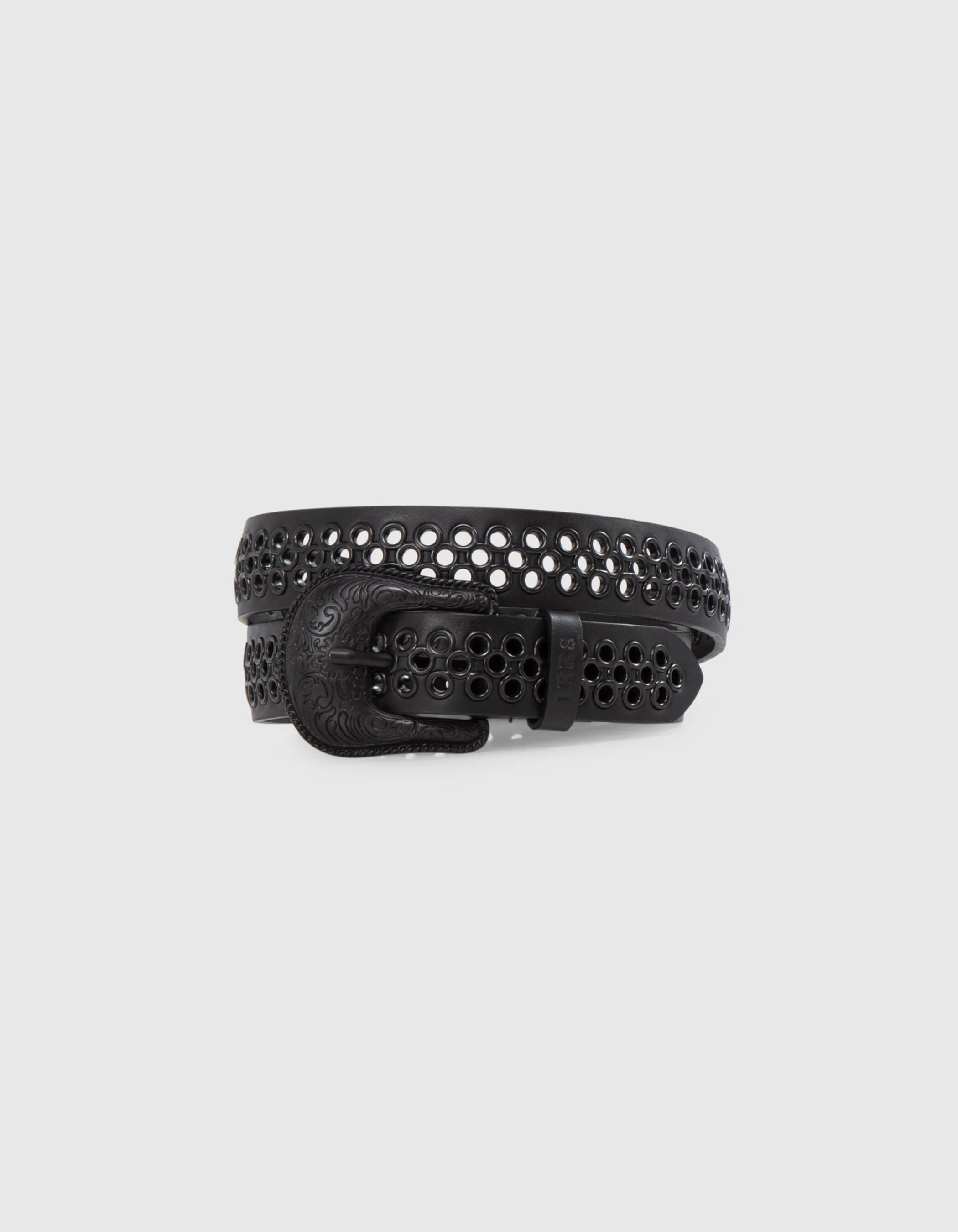 Ceinture cuir noir œillets noirs Femme