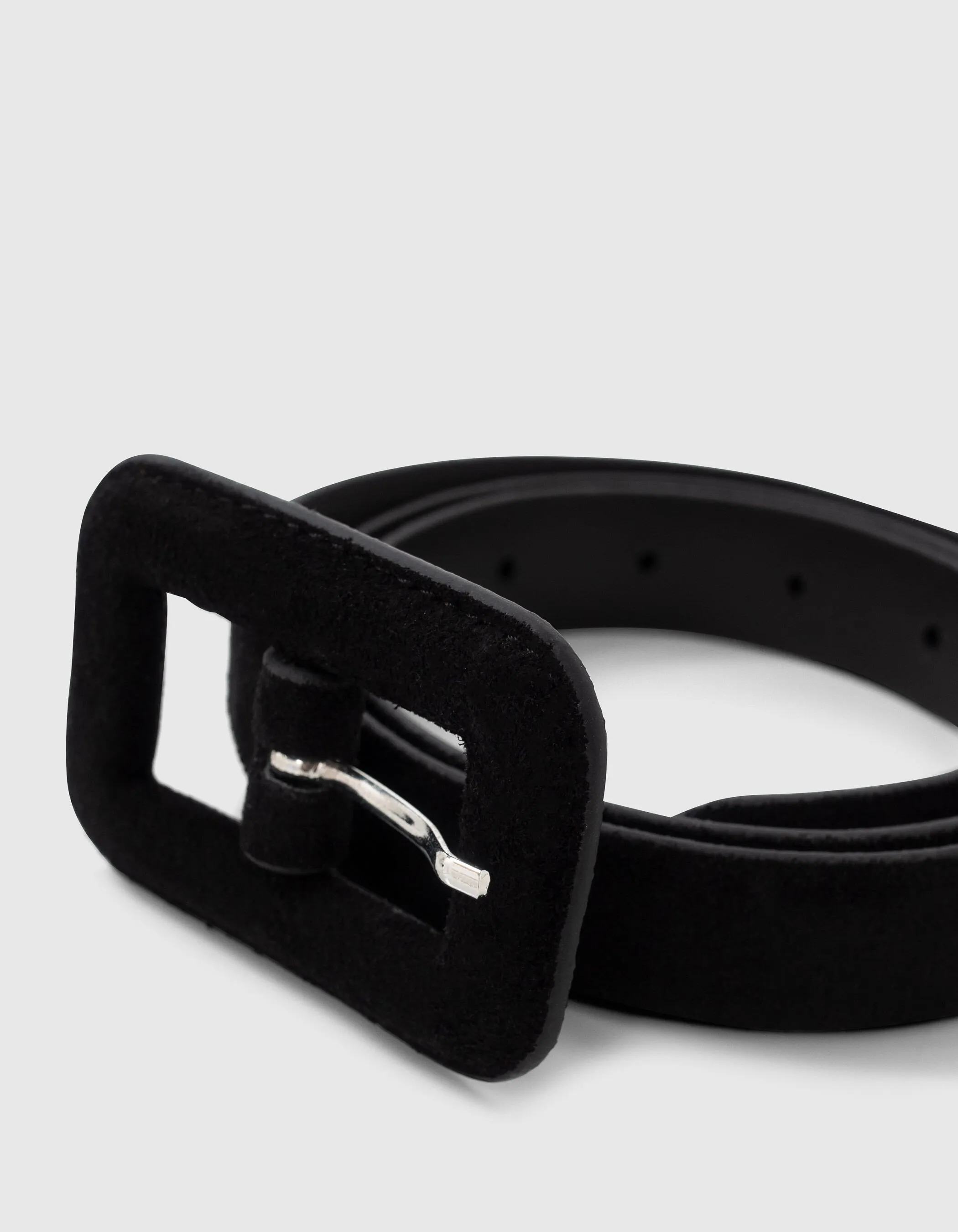 Ceinture noire cuir velours boucle large Femme