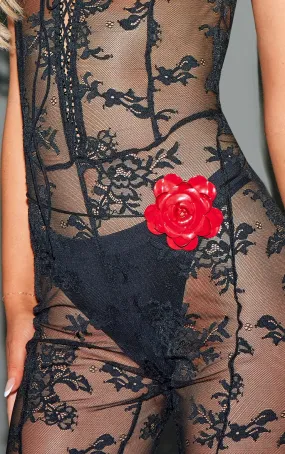 Ceinture à rose en vinyle rouge cerise