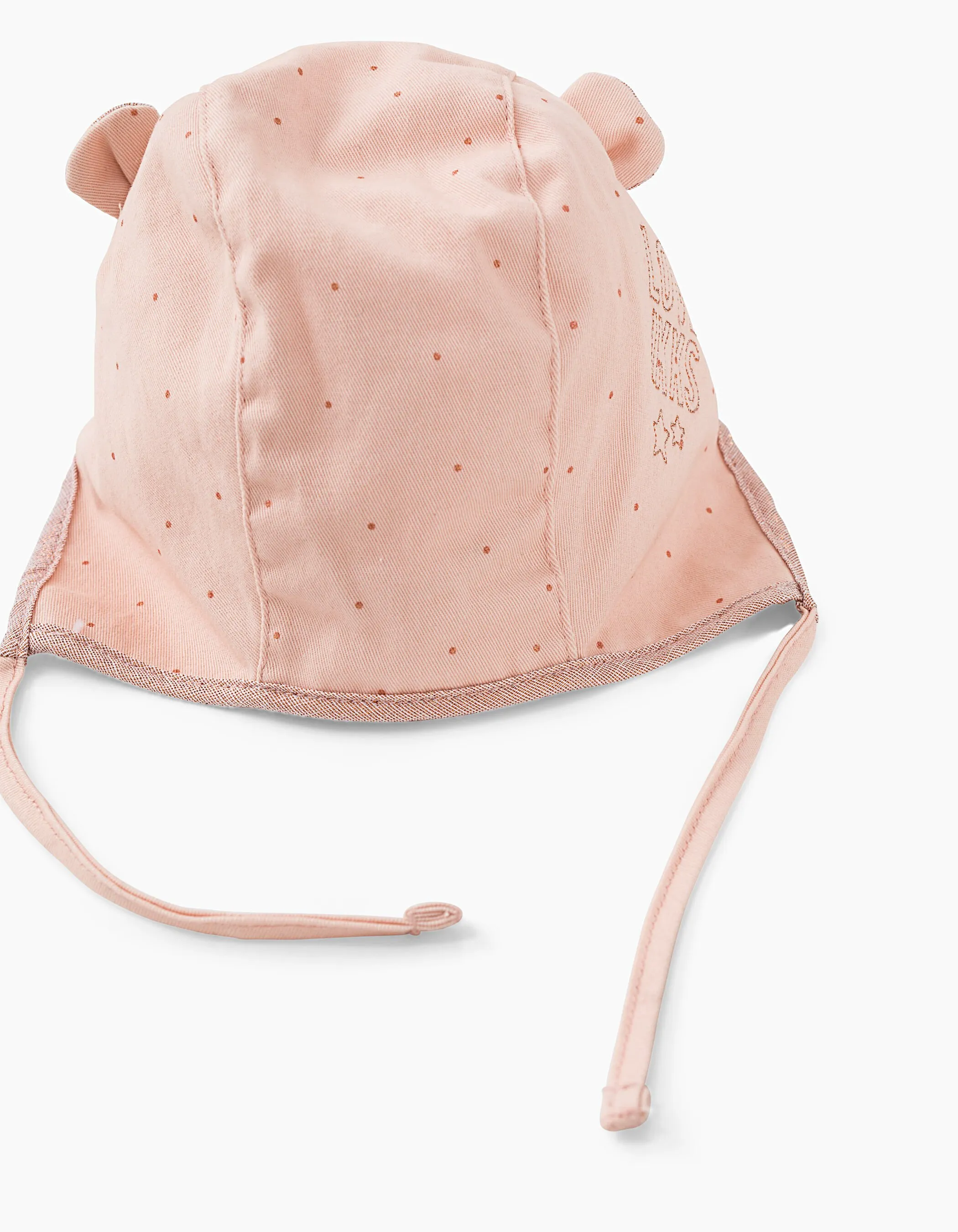Chapeau rose poudré à pois bébé fille