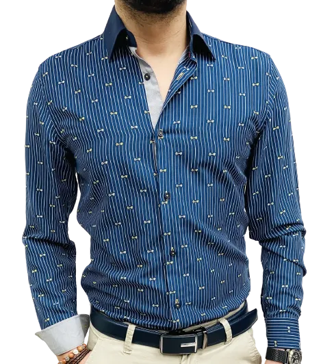 chemise homme bleu marine imprimé nœuds papillons