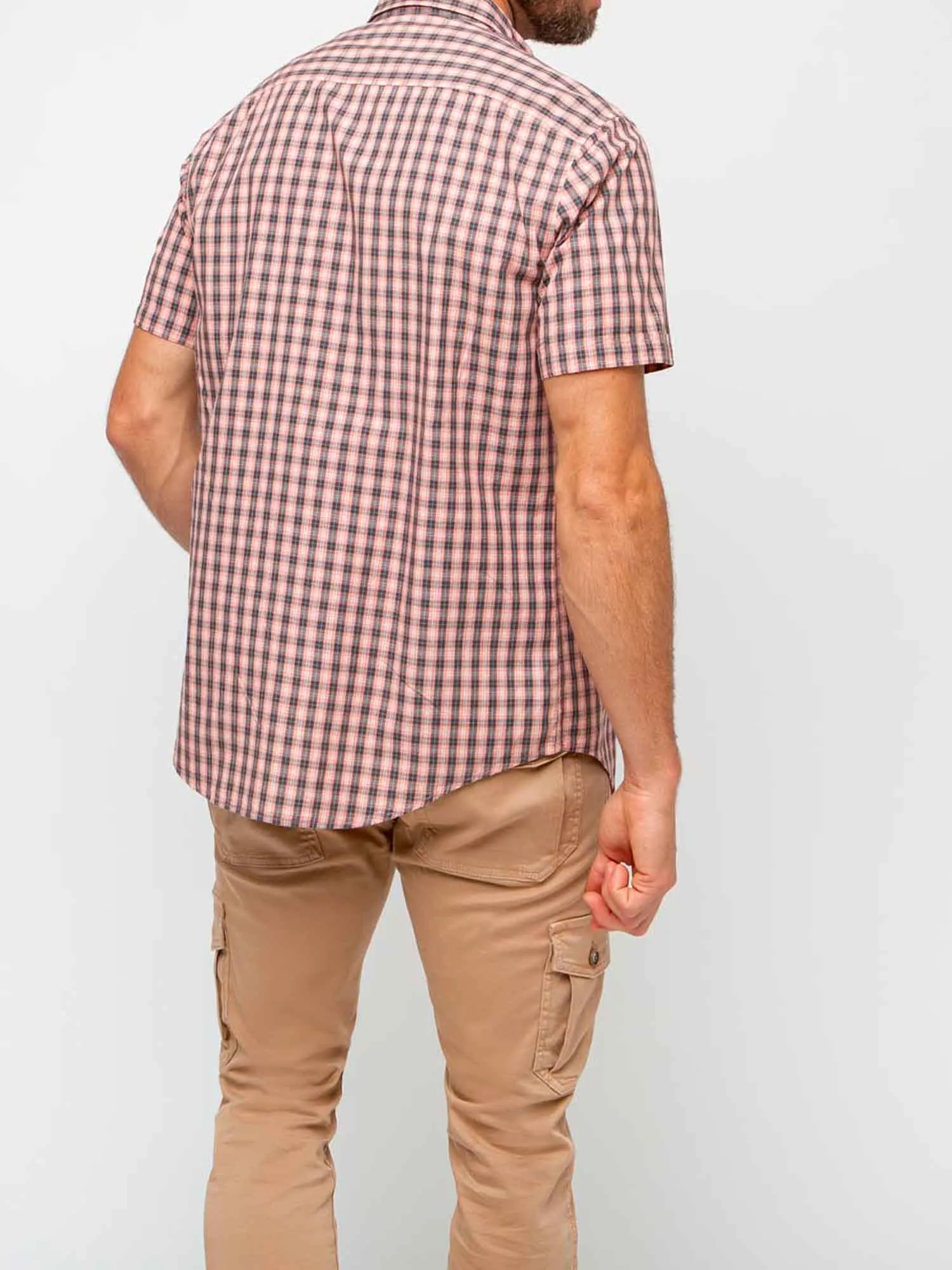 Chemise Homme Manches Courtes Petits Carreaux Orange tbs