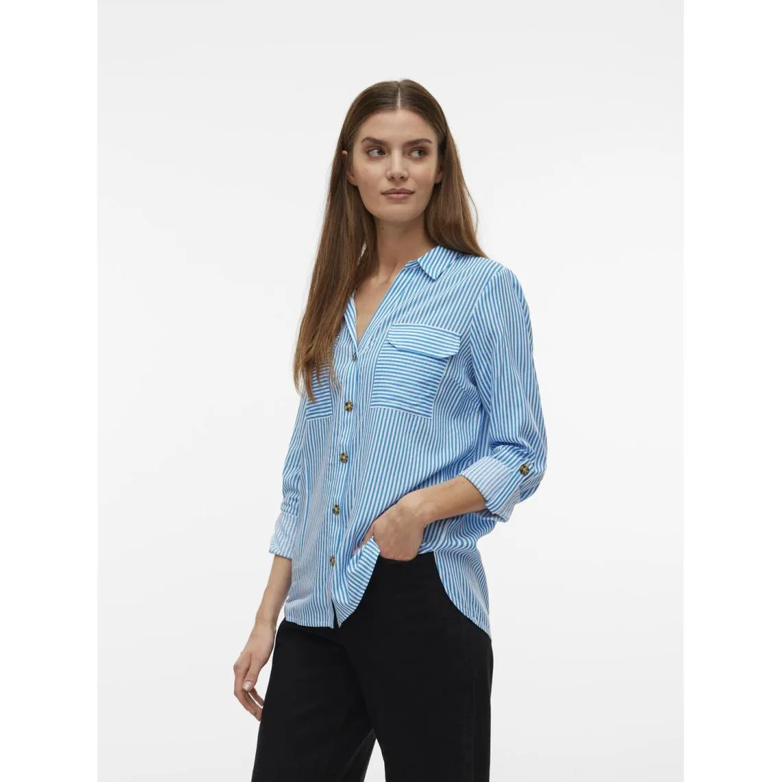 Chemise poignets boutonnés col chemise manches avec revers manches longues turquoise en viscose Sia | 3 Suisses