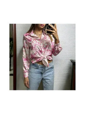 Chemise rose et blanc à motif imprimé inspi