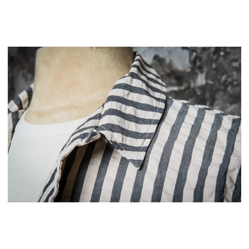 CHEMISETTE 50'S NATURAL/ BLACK STRIPED- Fleurs de Bagne
