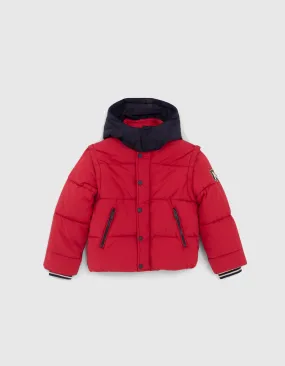 Doudoune rouge moyen fourrée à capuche navy garçon