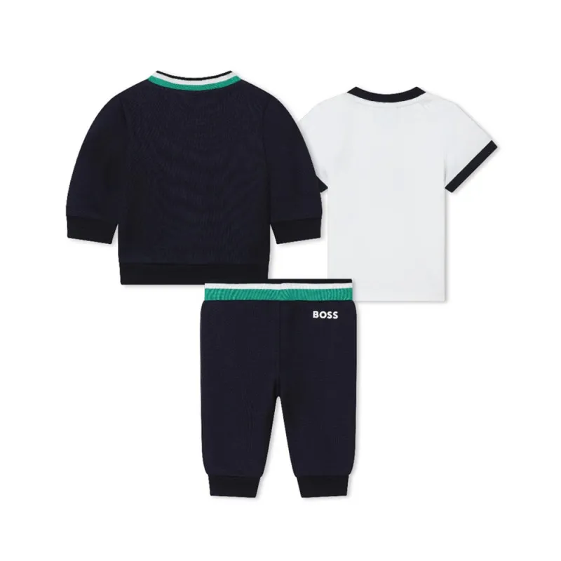 ENSEMBLE BOSS BÉBÉ BLEU MARINE CARDIGAN + T-SHIRT + PANTALON