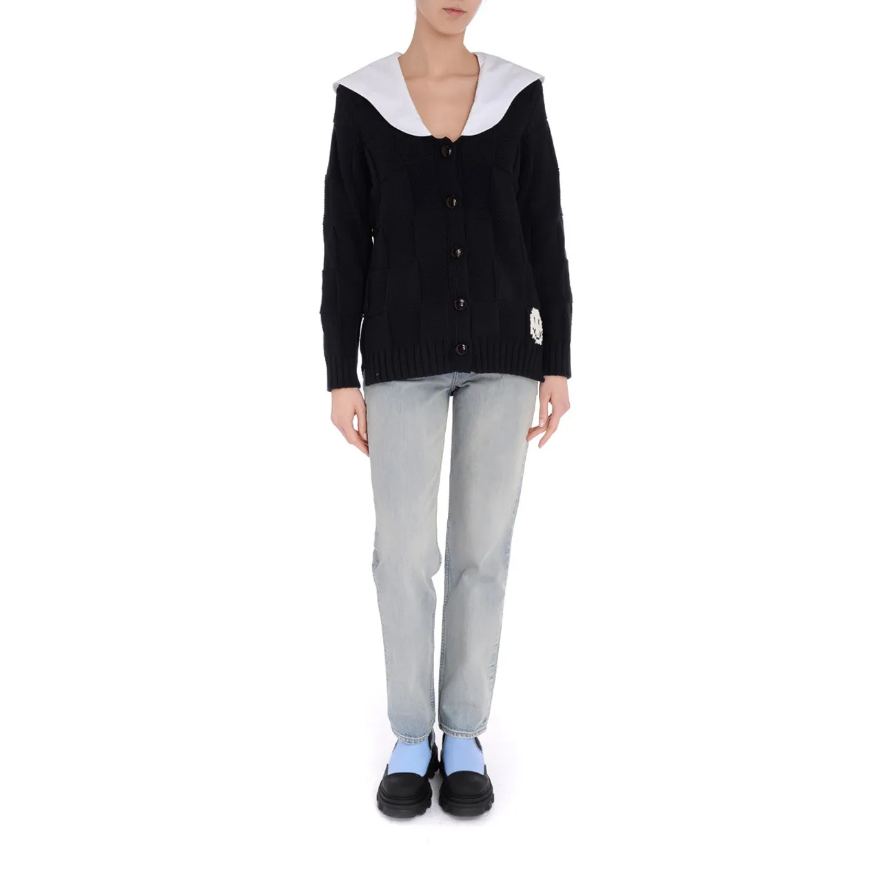 Ganni Cardigan bleu à col maxi