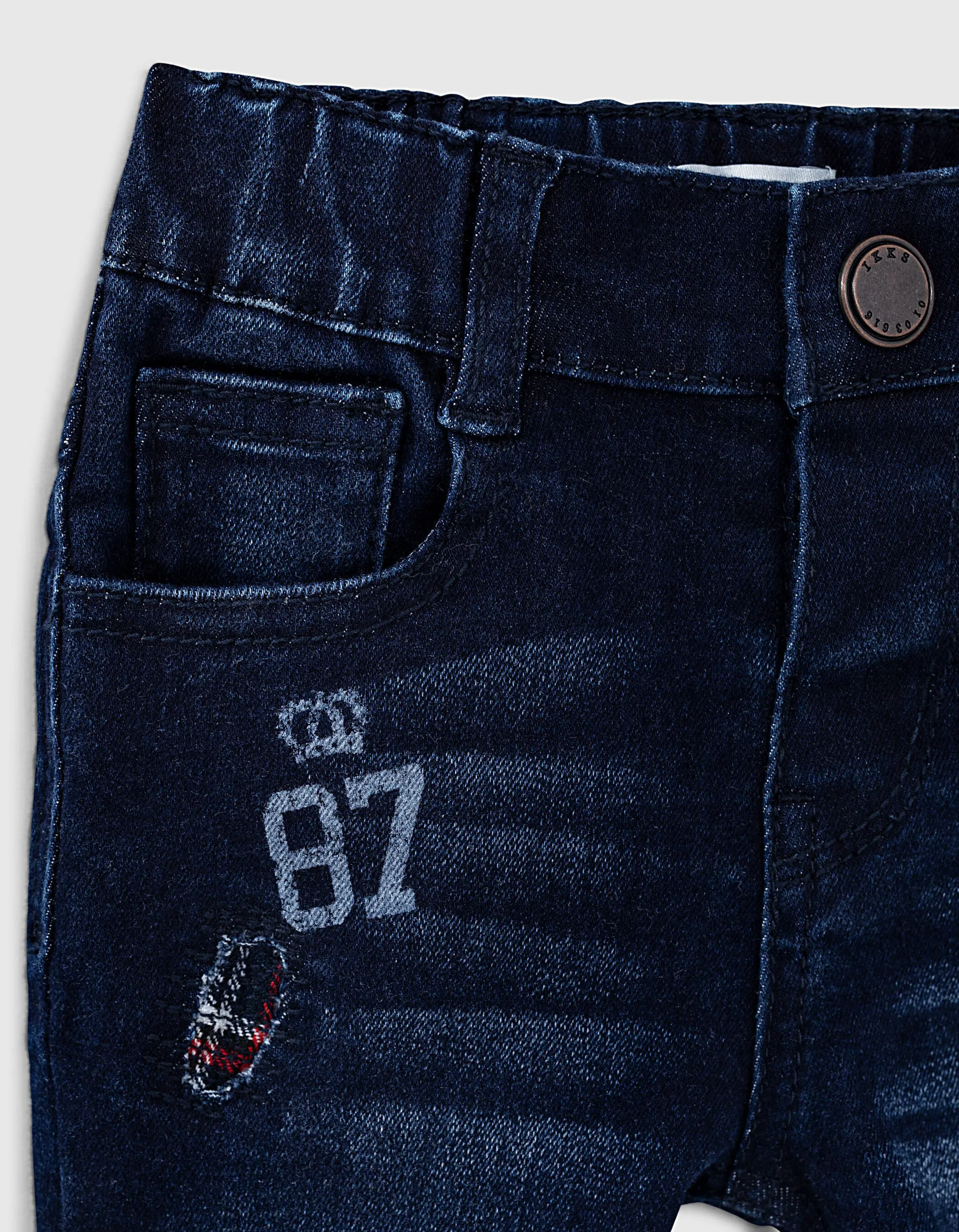 Jean blue vintage à patch et print bébé garçon 