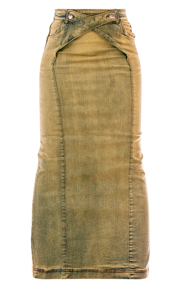 Jupe longue en jean délavé javélisé vintage avec détail sur la taille