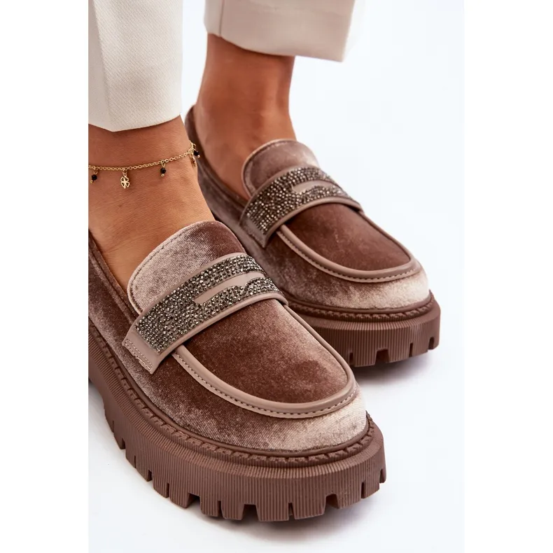 Mocassins en velours avec décoration pour femme, marron Wendreda brun