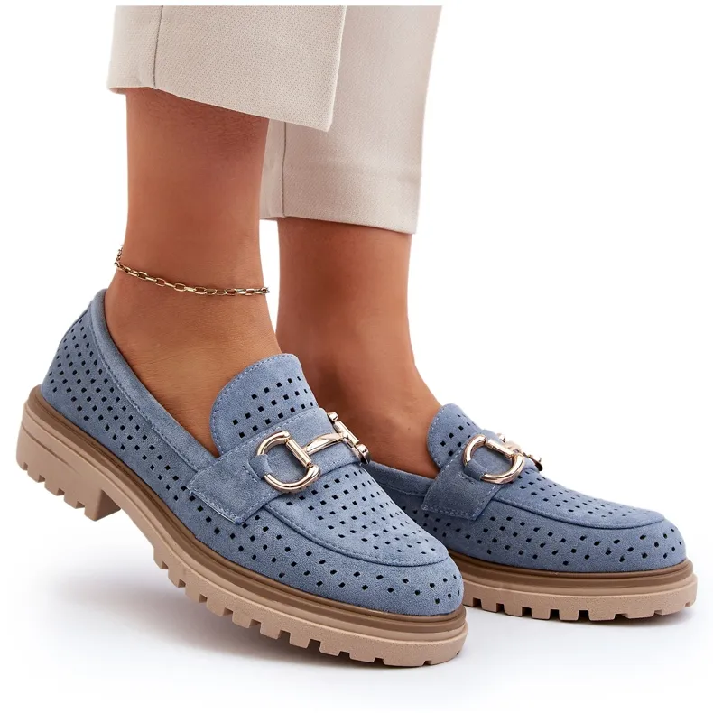 Mocassins Femme Ajourés Avec Décoration, Bleu Talesse