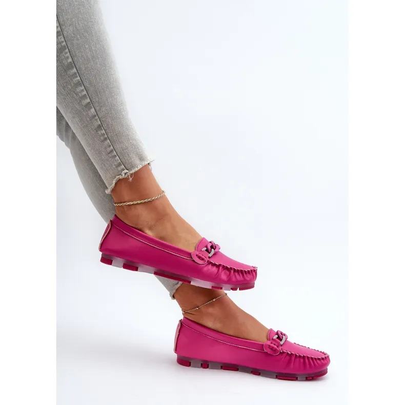 Mocassins Femme En Cuir Avec Décoration Fuchsia S.Barski LR339 rose