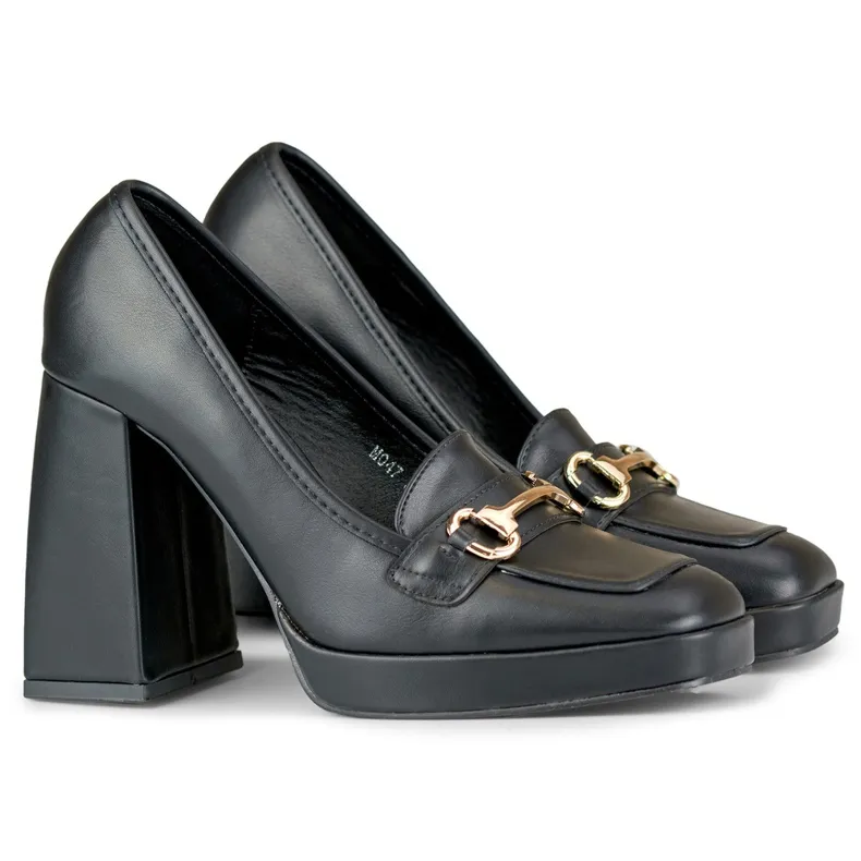 Mocassins noirs à talon haut confortable le noir