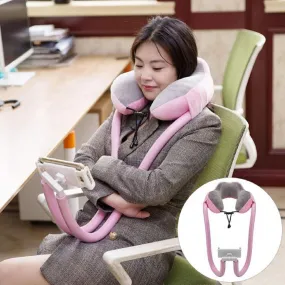Oreiller cervical 2 en 1 avec support pour téléphone 