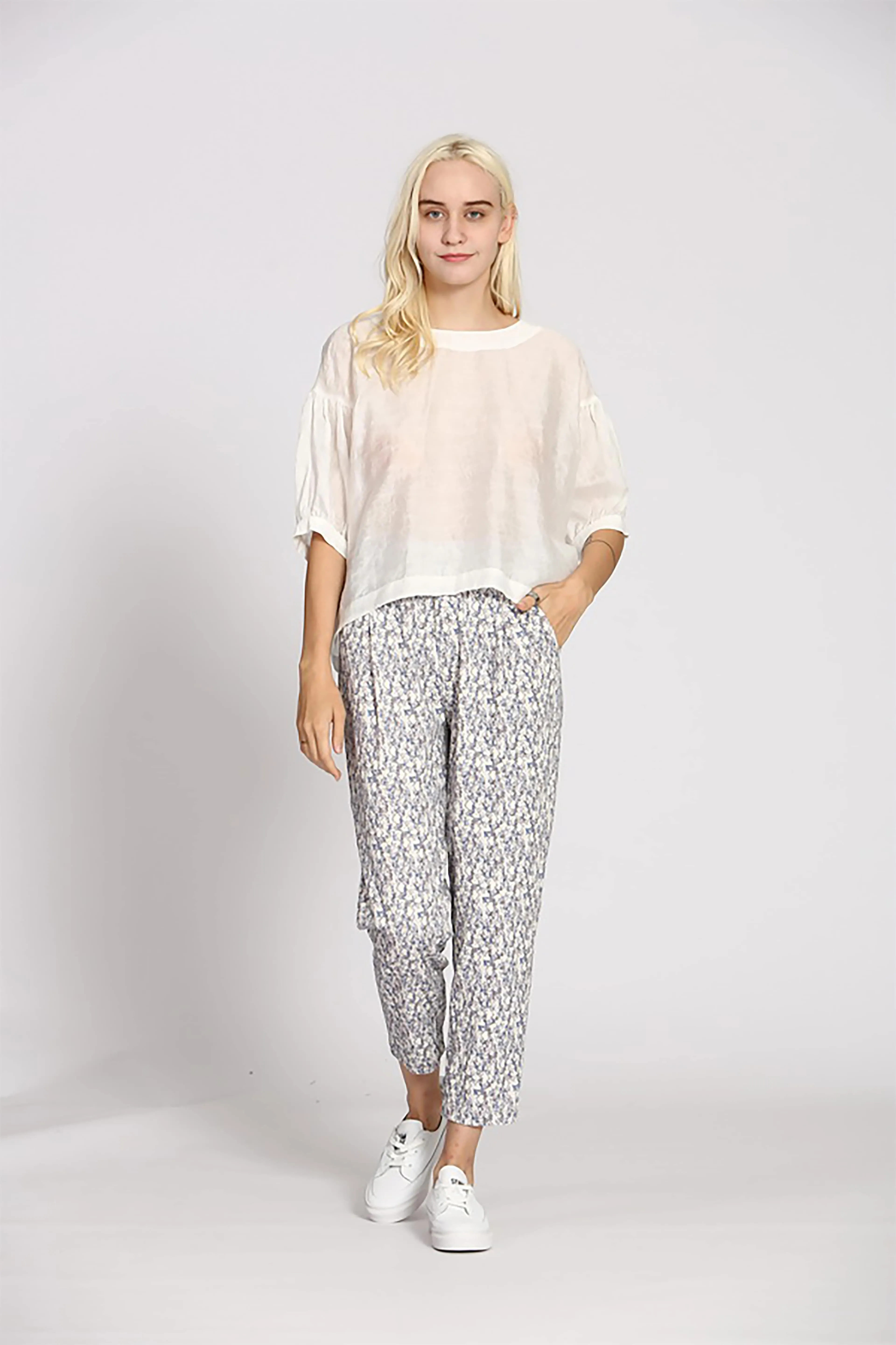 Pantalon coton fleuri