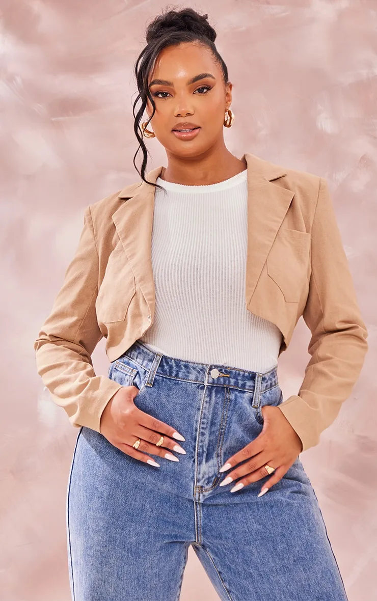 Plus Blazer court en effet lin taupe