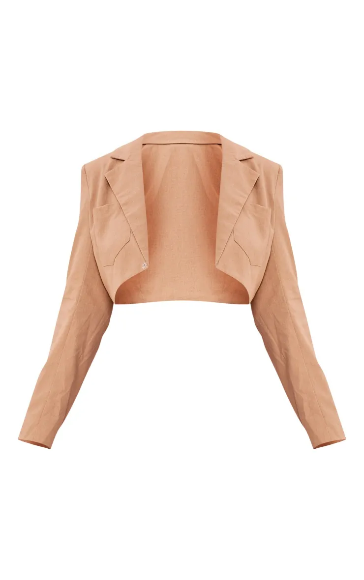 Plus Blazer court en effet lin taupe