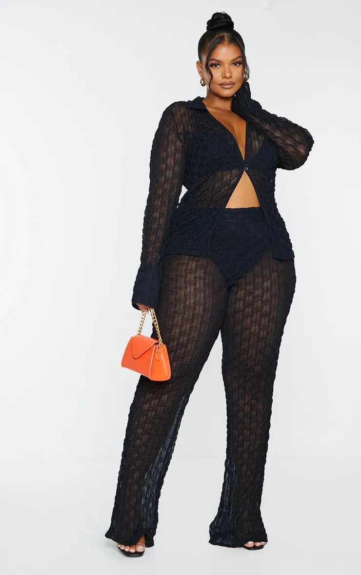 Plus Pantalon droit noir en mesh