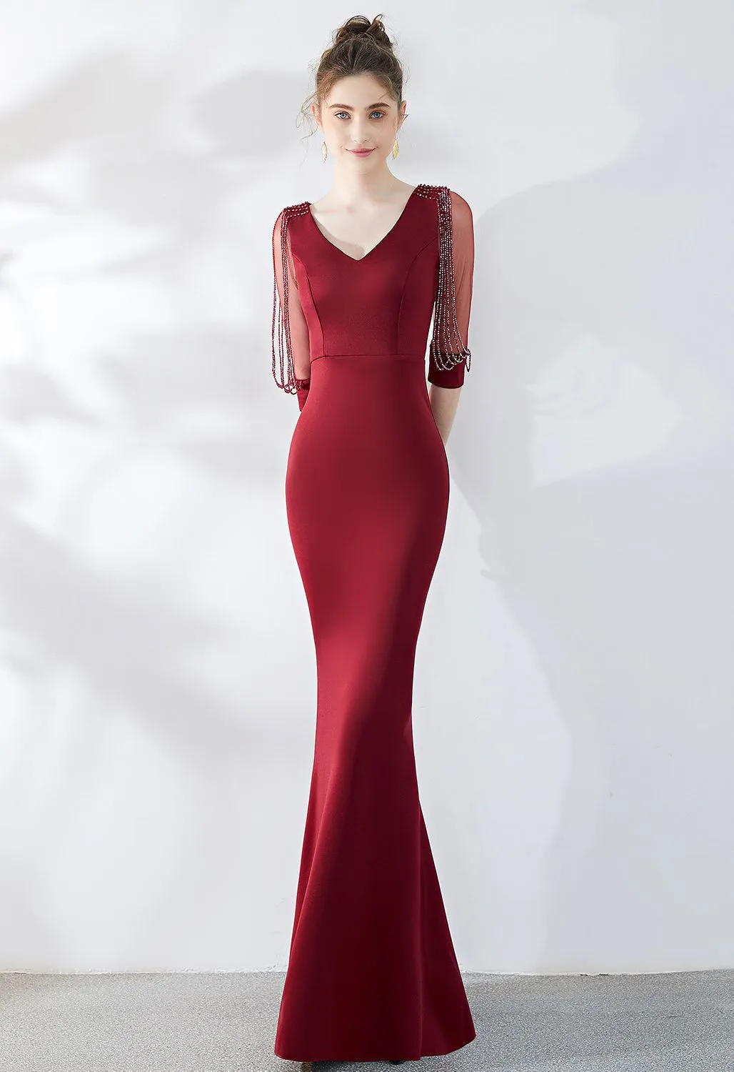 ROBE DRAPÉE À MANCHES ET Maille Perlée en Bordeaux
