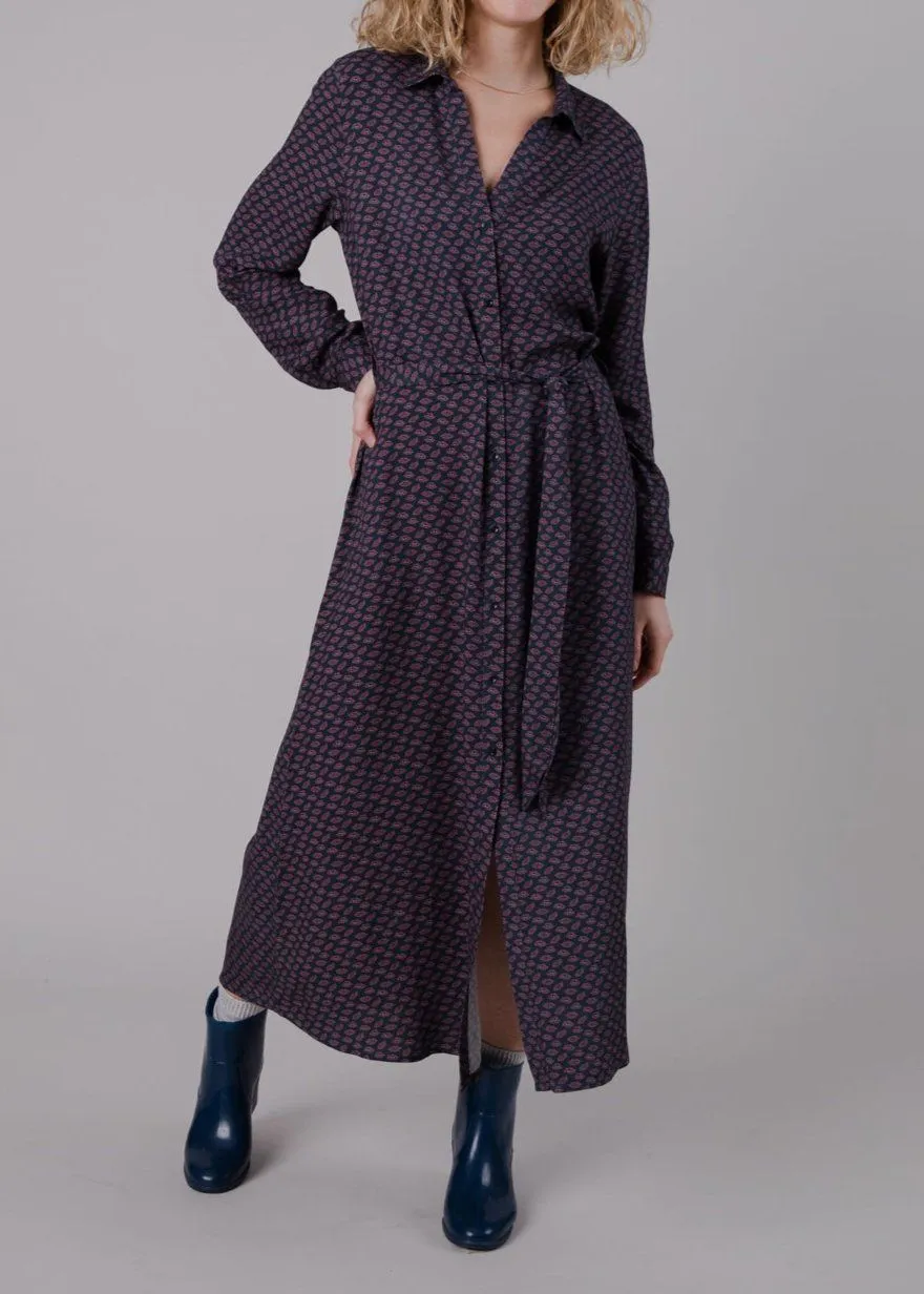 Robe longue à motifs en ecovero | multicolore "lips vneck long sleeve dress prune" femme