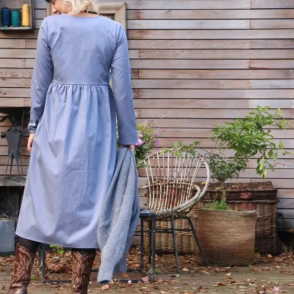 Robe Romane - sergé de coton bleu nuage