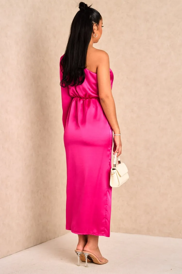 Robe satiné asymétrique rose
