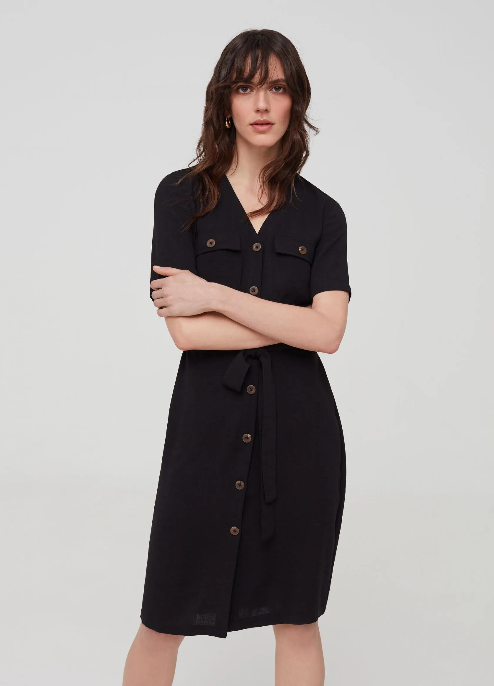 Robes Femme | Shirt dress with belt and pockets Noir | OVS