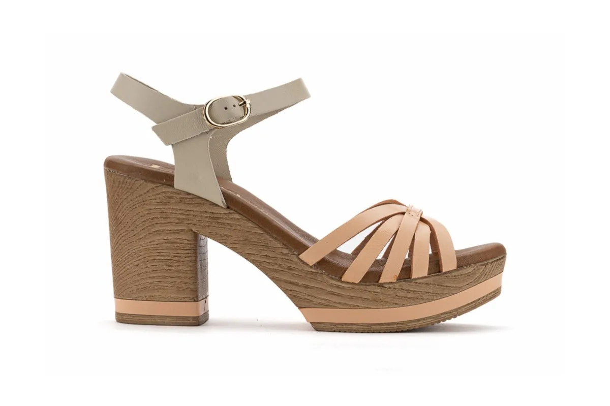 Sandales confortables à talon en bois - Beige