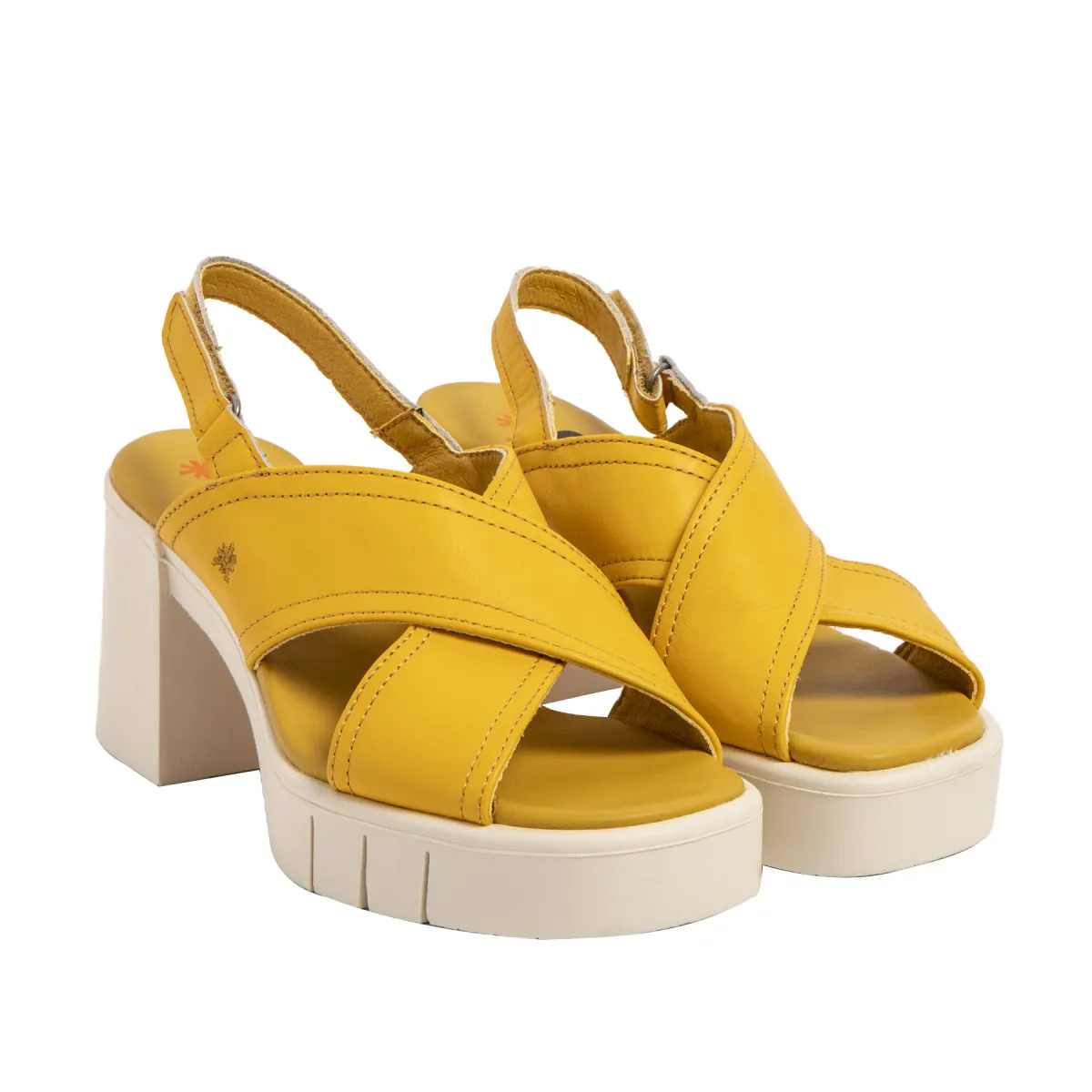 Sandales en cuir à talon bottier - Jaune