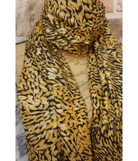 SANTAÏA foulard feuillages nuances de jaunes touches de doré