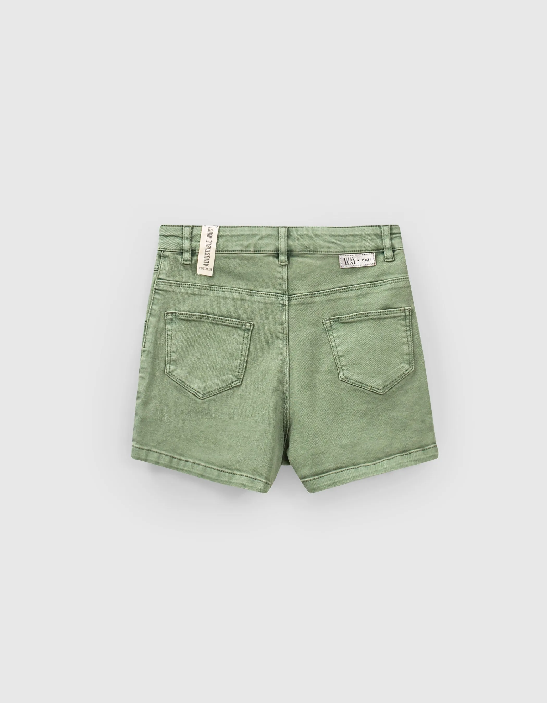 Short en jean kaki used zippé à taille haute fille 